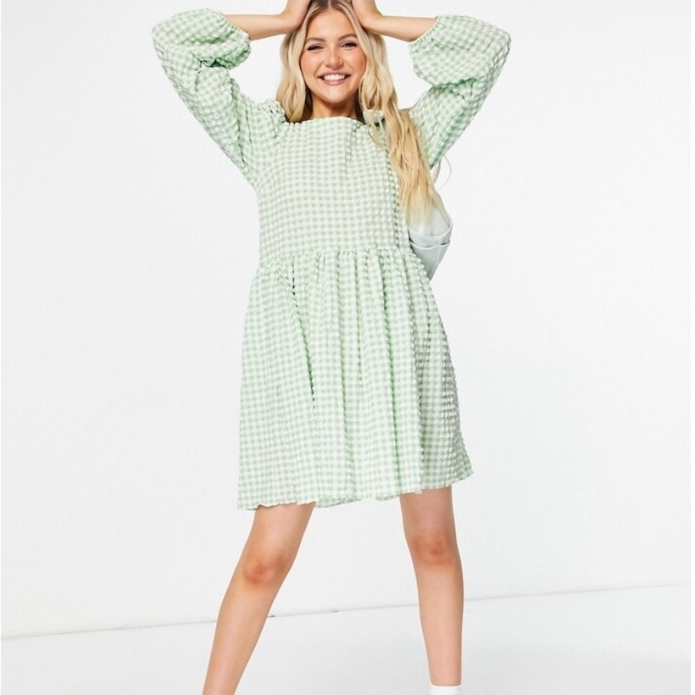 Asos green plaid plaid  dress Large !